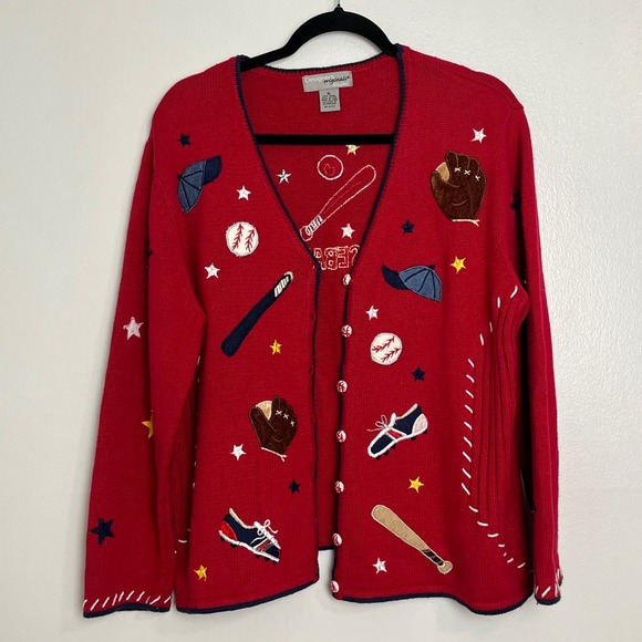 Vintage Grandma Teacher Novelty Baseball Cardigan Embroidered Red XL - Picture 2 of 7